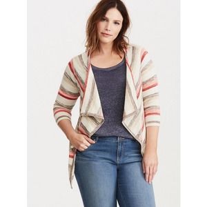 TORRID Striped Draped Cardigan Size 3 Grey, Pink, Cream, & Red